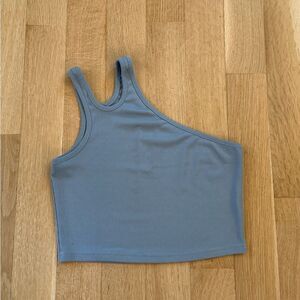 One-Shoulder Blue Ribbed Top